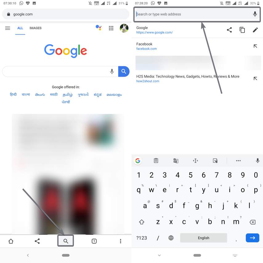tombol pencarian di toolbar Google Chrome