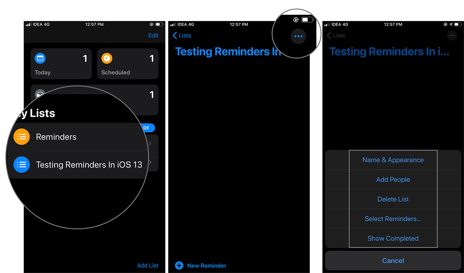 Pilih Opsi untuk Melihat atau Menghapus Daftar dari Aplikasi Pengingat di iOS 13