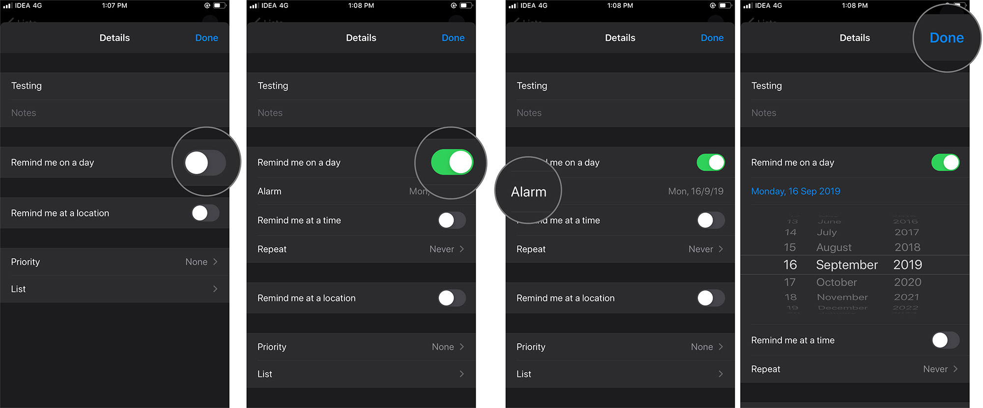 Aktifkan Ingatkan saya pada Hari dan Ketuk Alarm di Aplikasi Pengingat iOS 13