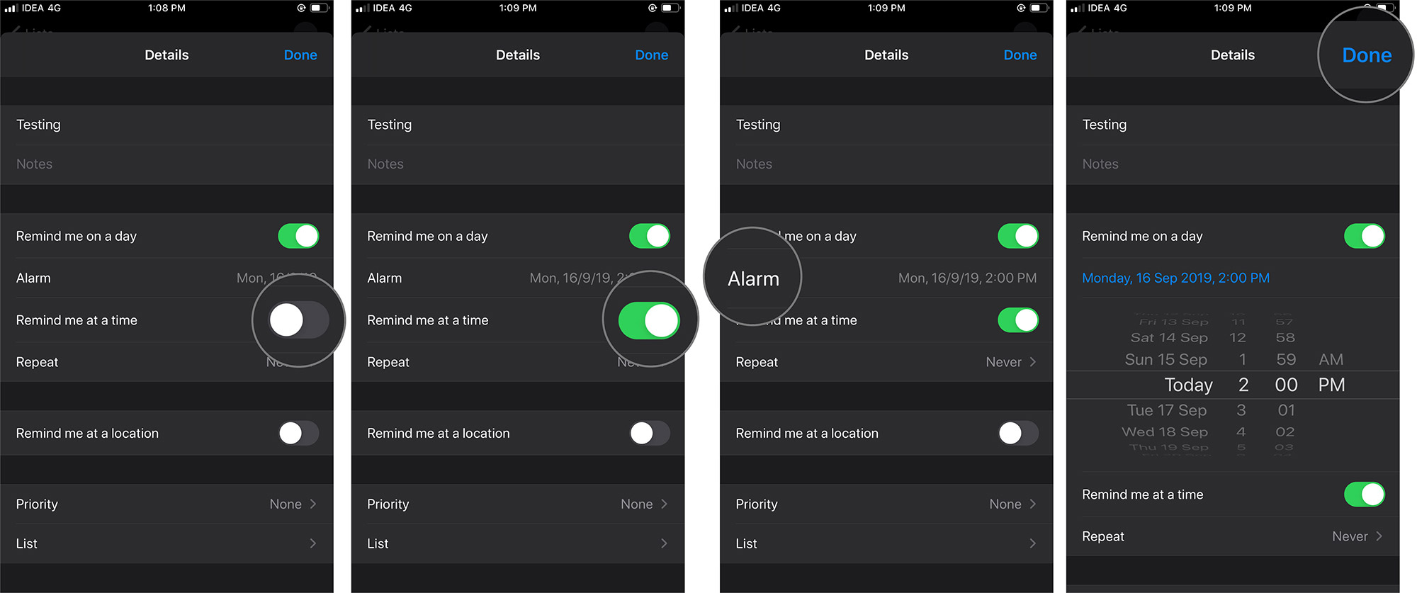 Aktifkan Ingatkan saya pada Waktu dan Ketuk Alarm di Aplikasi Pengingat iOS 13