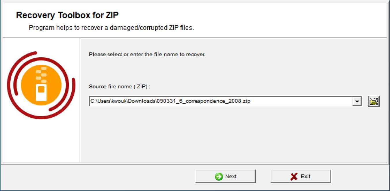 Återställ verktygslådan för zip-granskning Välj fil