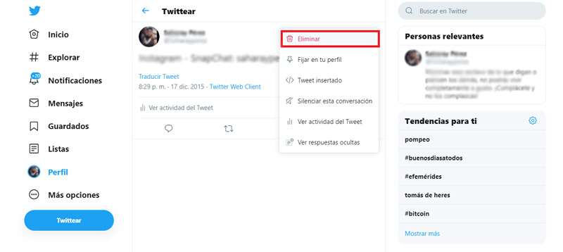 Langkah-langkah untuk menghapus posting profil Anda Twitter secara manual