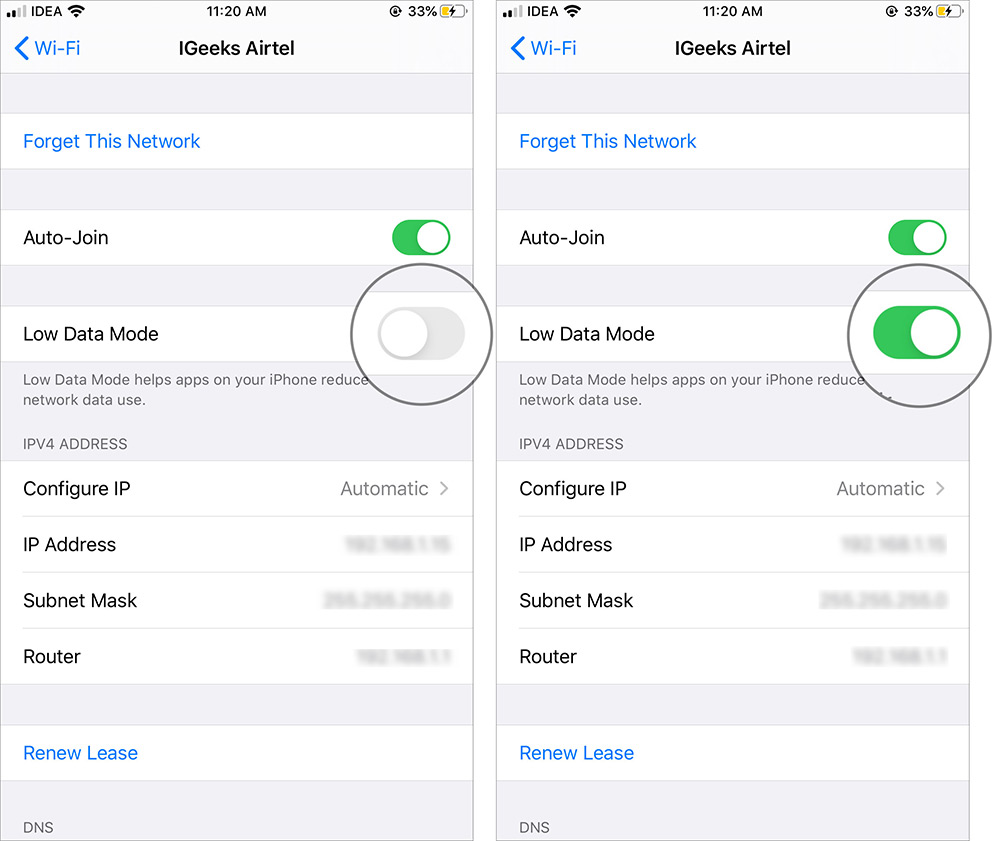 Aktivera lågdataläge för WiFi på iOS 13