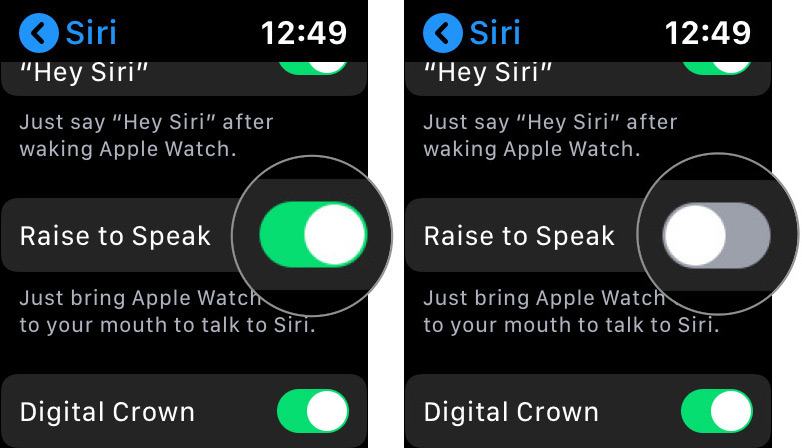 Turn Up Raise to Tal for Siri är aktiv Apple Watch
