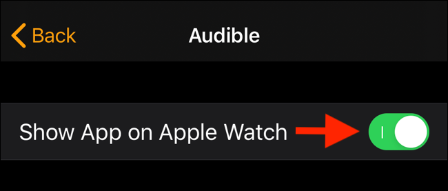 Tryck på brytaren för att inaktivera applikationen så att Apple Watch inte visas