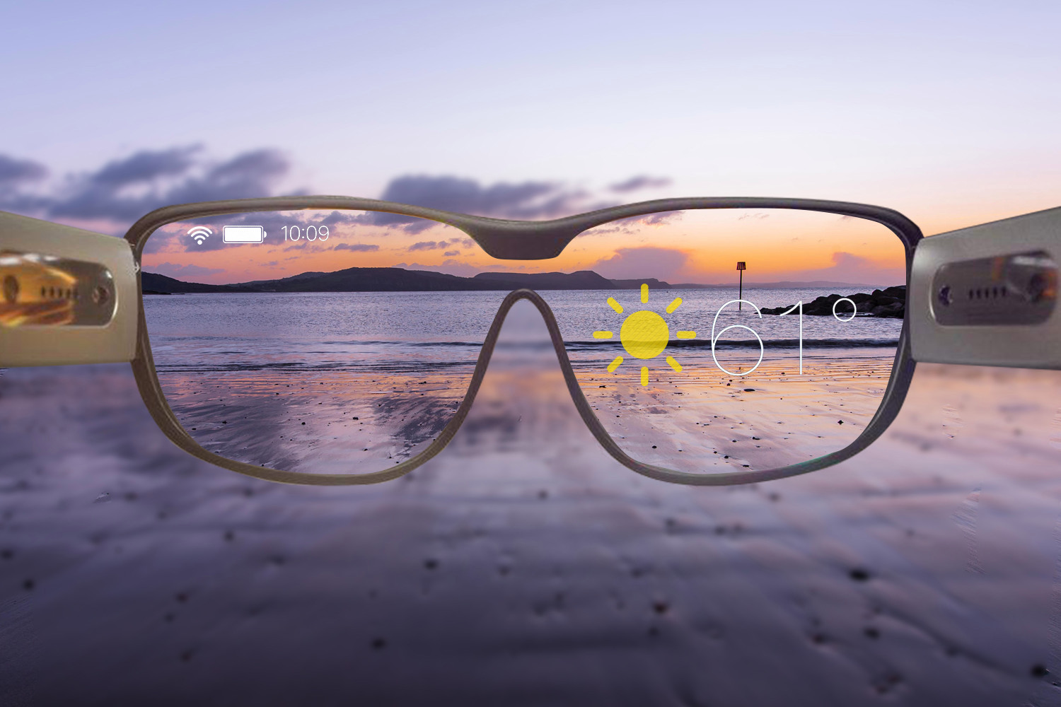  Berikut adalah mock-up Sun Online yang mengungkapkan pasangan apa Apple Kacamata AR bisa terlihat seperti