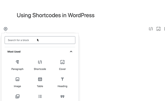 Menambahkan blok kode pendek di WordPress