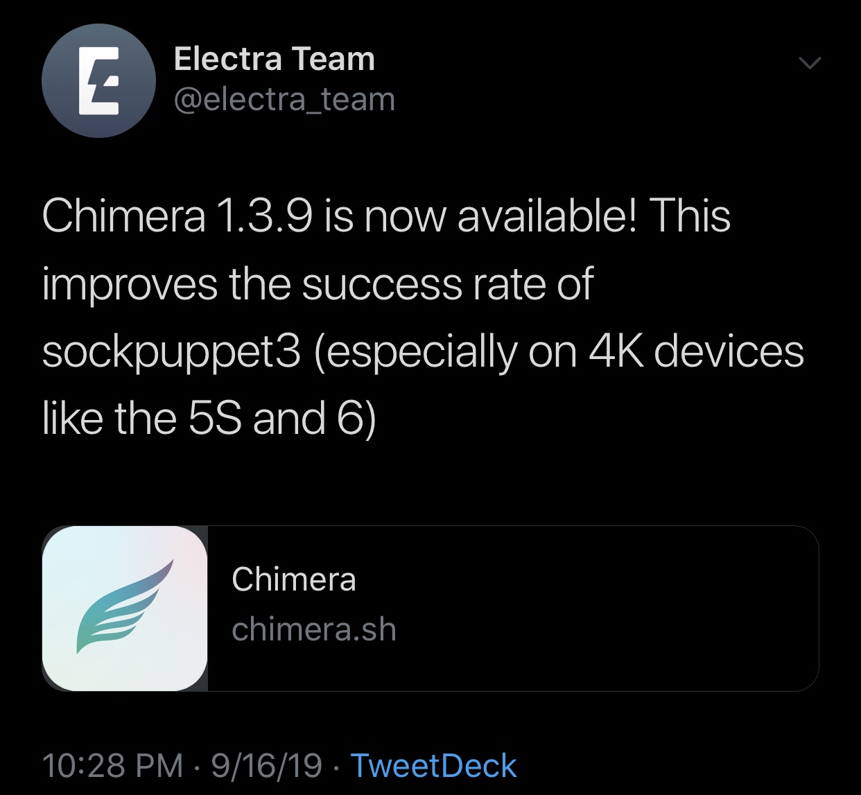 Chimera v1.3.9 släpps med ökad tillförlitlighet på 4K 3-enheter