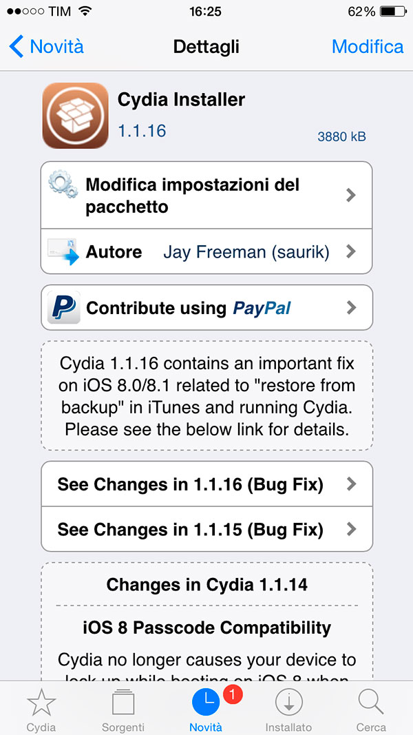 Cydia uppdaterades till version 1.1.16 med viktiga förbättringar och förbättringar 3