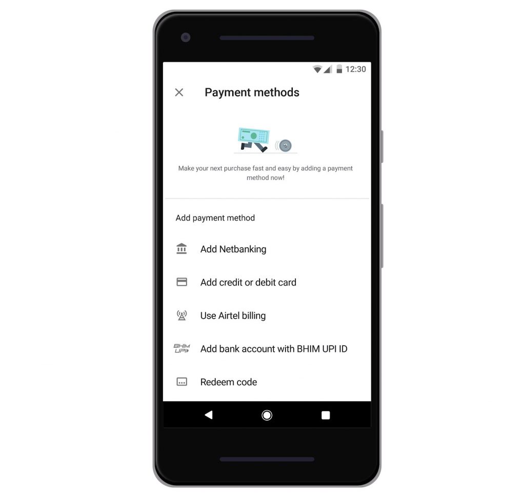 Google Play Store mendapat metode pembayaran UPI di India