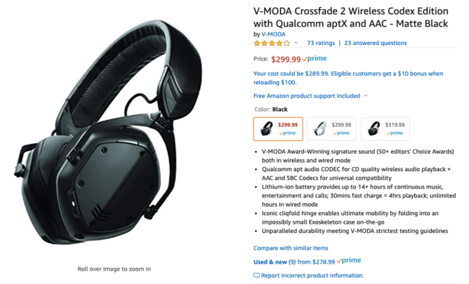 V-MODA Crossfade 2 Wireless Edition Codex-hörlurar är prissatta till $ 300 ($ 50 rabatt) Amazon 1