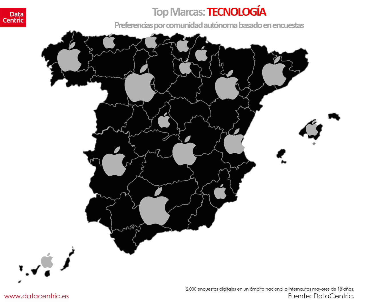 Karta över de bästa märkena inom TECHNOLOGY i Spanien