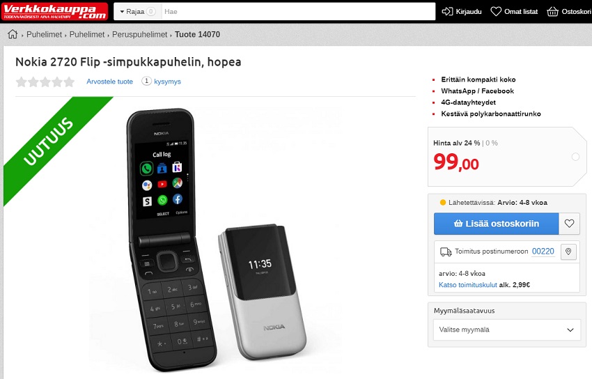 Nokia 2720 Flip dan Nokia 800 Tough tersedia untuk preorder di Finnish Verkkokauppa