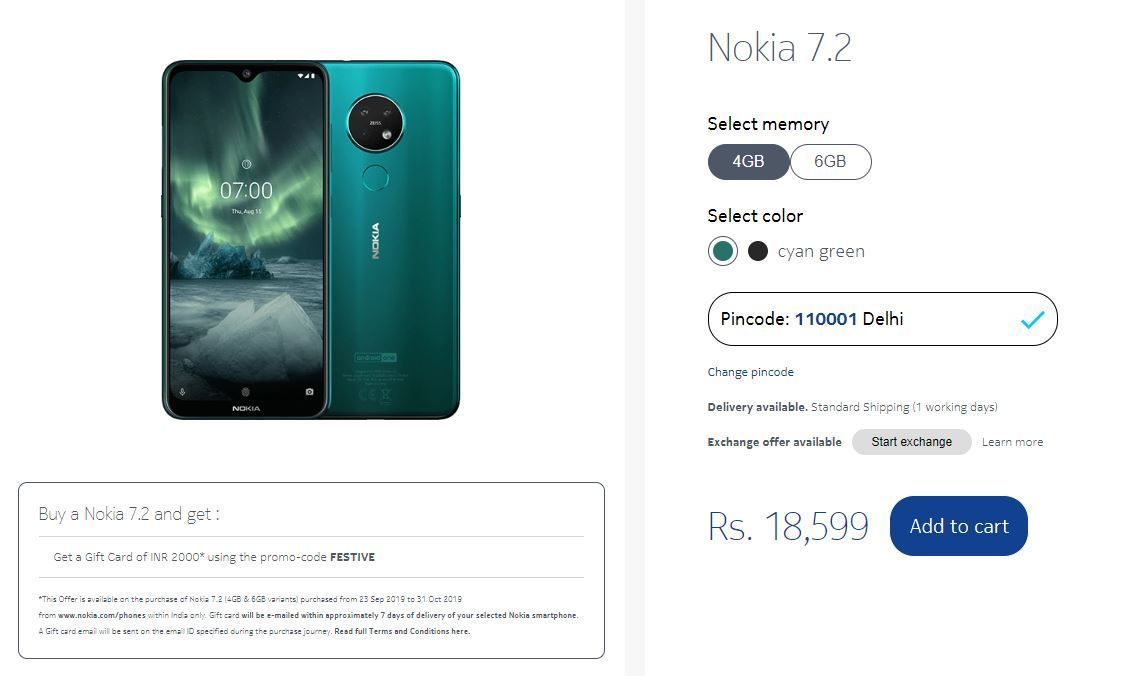 Nokia 7.2 dalam Cyan-Green dan Charcoal sekarang tersedia di India dengan pengiriman 1 hari