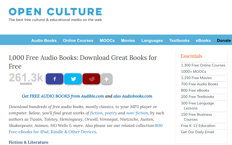 Selain buku audio, Open Culture menawarkan media pendidikan lainnya