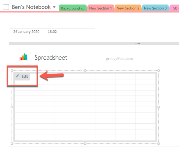 Redigera det nya Excel-kalkylarket i OneNote