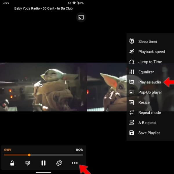 För att spela YouTube Background VLC för Android 2