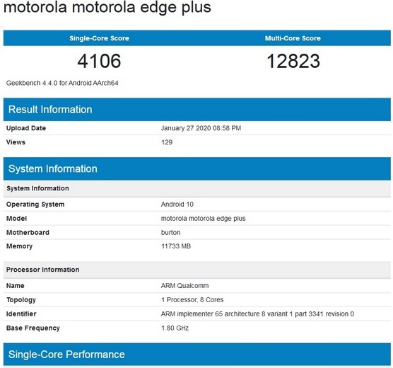 Påstådda Motorola Edge + Geekbench-listor visar 12 GB RAM 1