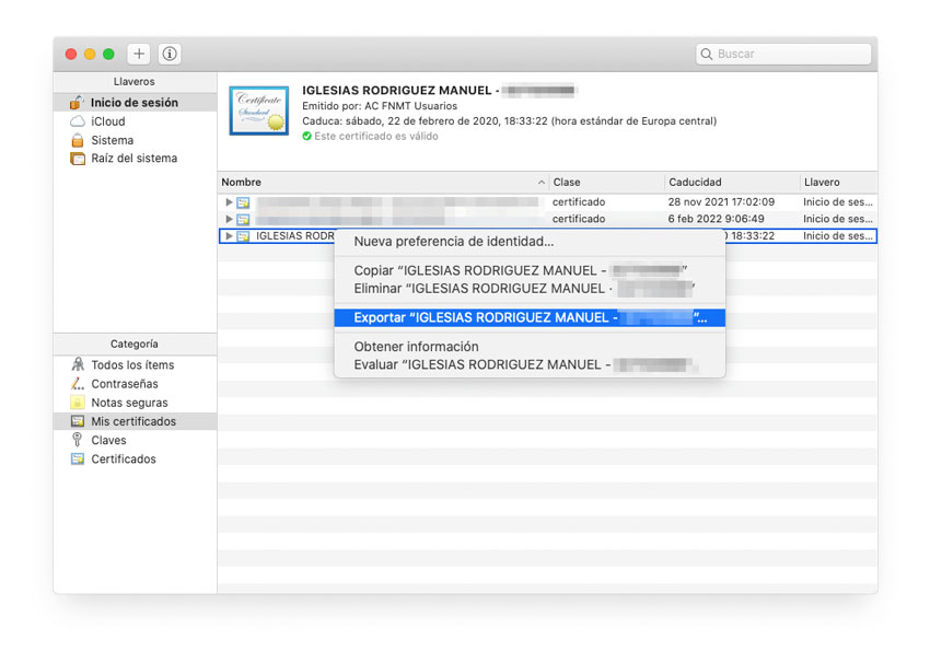 Ekspor sertifikat digital di Mac