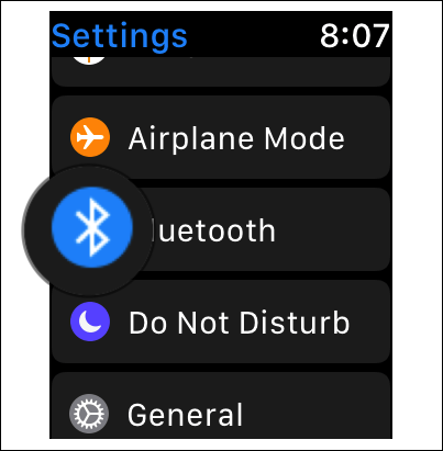 Klicka på Bluetooth i Apple Watch-inställningar