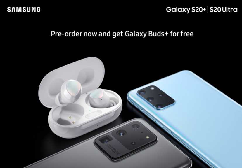 Kampanjbilder läckt ut som bekräftar att förbeställningar från Galaxy S20 Plus eller S20 Ultra kommer med ett par Samsung Galaxy Tunas Gratis Plus 1