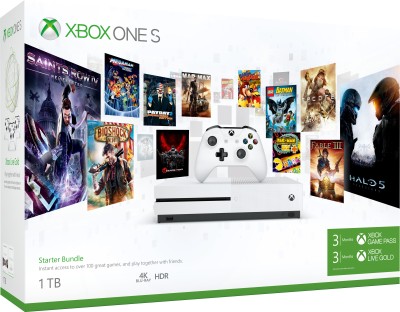 Microsoft Xbox One S 1 TB med Xbox Starter Bundles (3 månaders Xbox Game Pass och Xbox Live Gold) (vit)