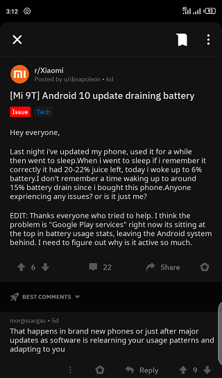 Xiaomi Mi 9T mengalami pengurasan baterai yang berlebihan setelah pembaruan Android 10, kemungkinan solusinya di dalam 2