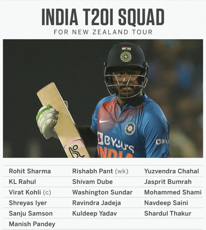 Indiskt lag för T20 mot Nya Zeeland 