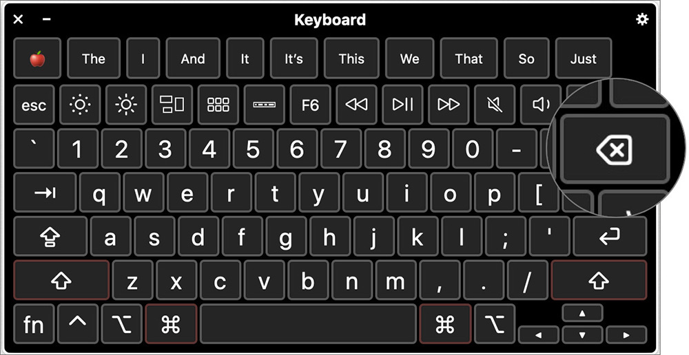 Klik Hapus di Keyboard Virtual di MacBook