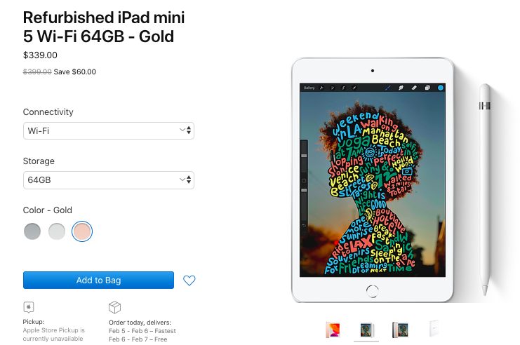 iPad mini 5 Rekondisi Apple Apple vend désormais liPad mini 5 et liPad Air 10,5 pou rekondisi aux États Unis
