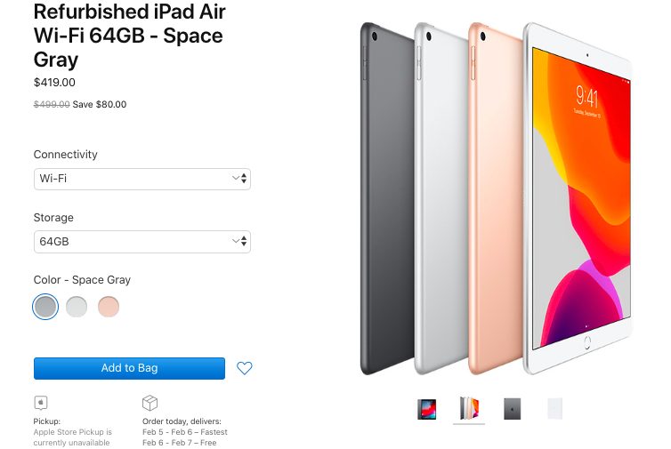 iPad Air Reconditionne Apple Apple vend désormais liPad mini 5 et liPad Air 10,5 pou rekondisi aux États Unis