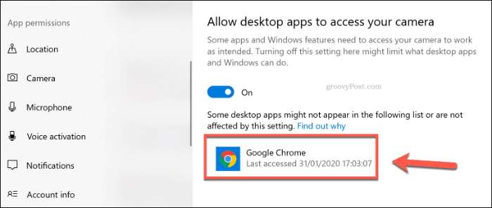 Daftar aplikasi desktop dengan akses kamera aktif Windows 10