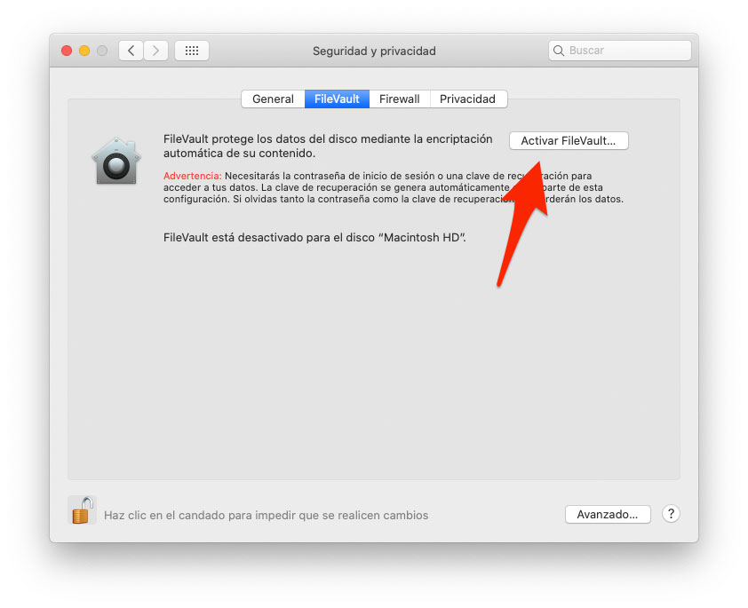 Aktivera FileVault på macOS