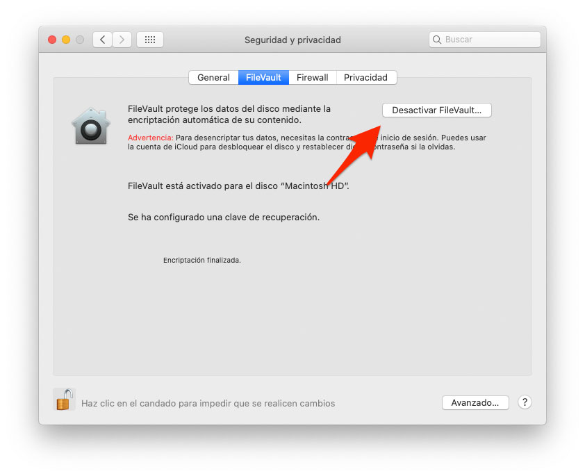 Inaktivera macOS FileVault-diskkryptering