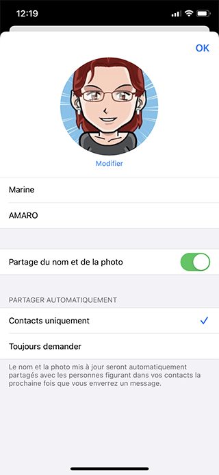 pesan iphone partage fiche Komentar personnaliser untuk kontak fiche dans Pesan?