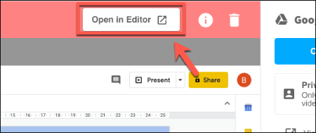 Di tab tampilan Screencastify, tekan Open In Editor untuk mulai membuat perubahan