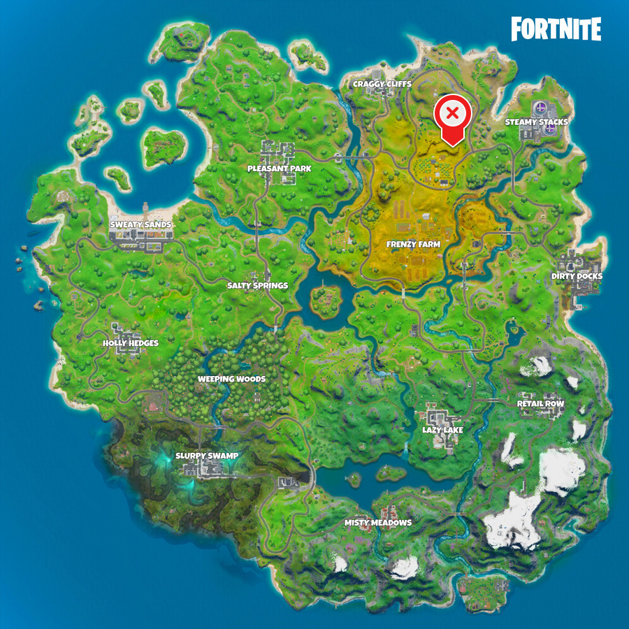 SEBUAH Fortnite peta dengan lokasi gnome dari misi tantangan Cameo vs Chic