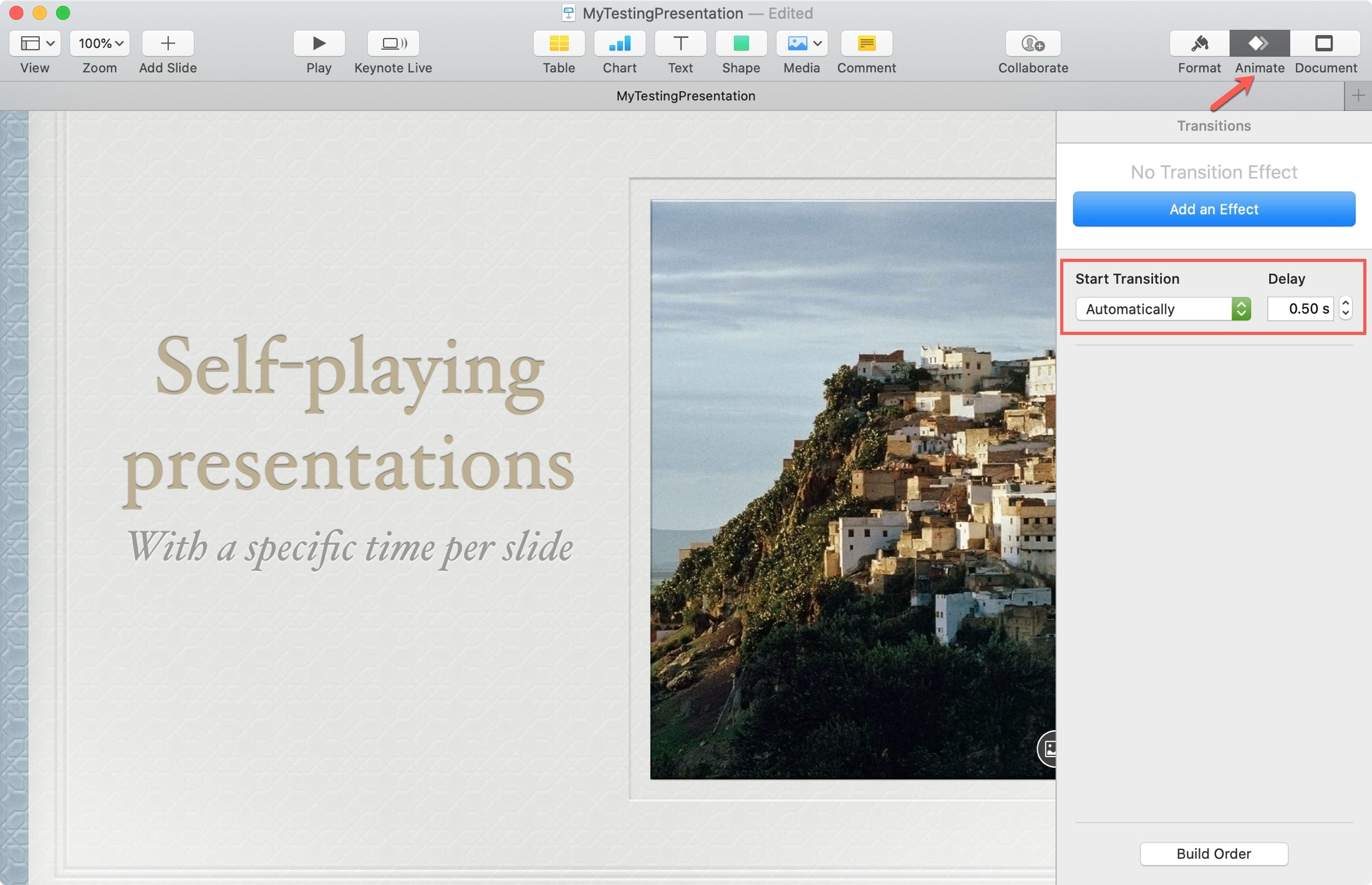 Ändra Keynote Mac Slide Timing
