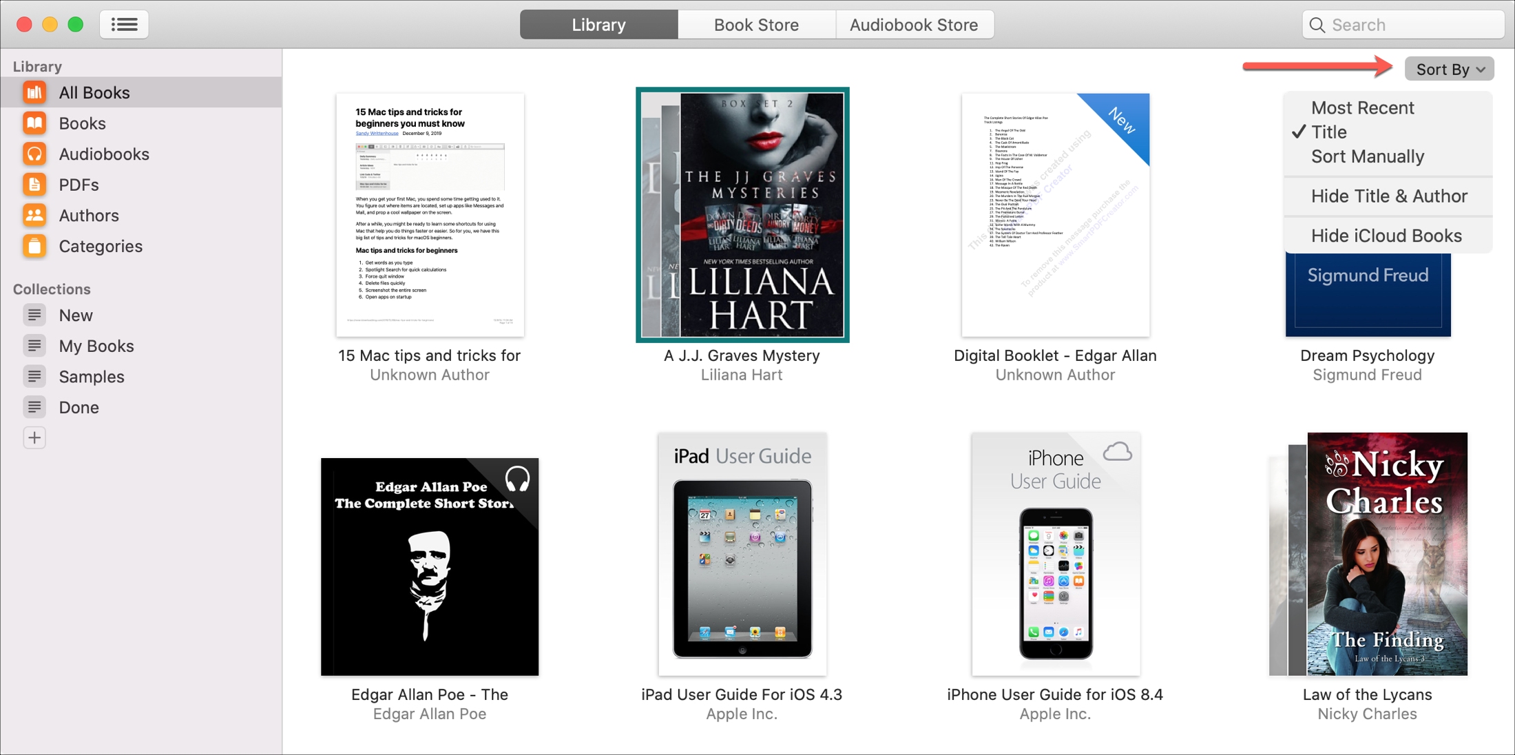 Apple Perpustakaan buku Mac Sortir Menurut