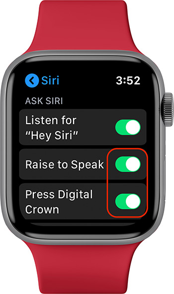 Aktivera Raise to Talk och tryck Digital Crown på Apple Watch