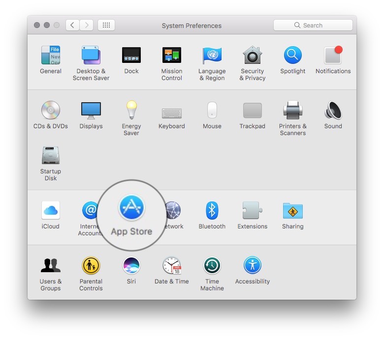 Buka System Preferences dan Klik App Store di Mac