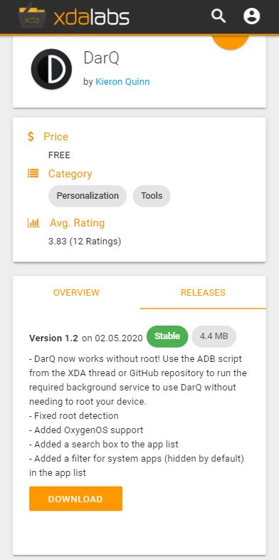 DarQ-uppdateringen (V1.2) presenterar tvingat mörkt läge per applikation på Android 10 utan root 1
