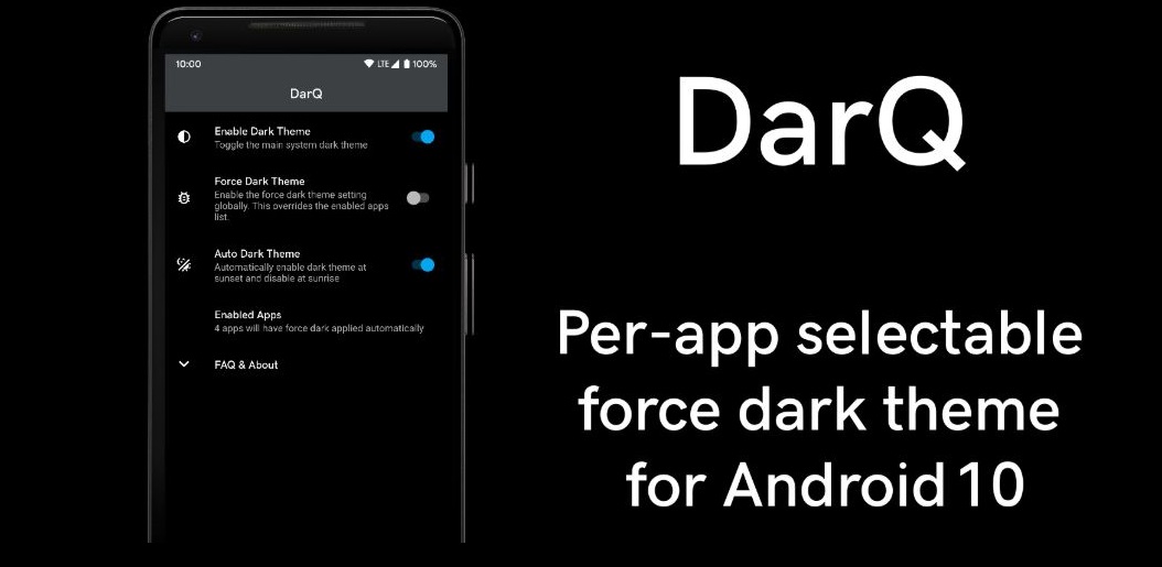 Pembaruan DarQ (V1.2) menghadirkan mode gelap paksa per aplikasi pada Android 10 tanpa root