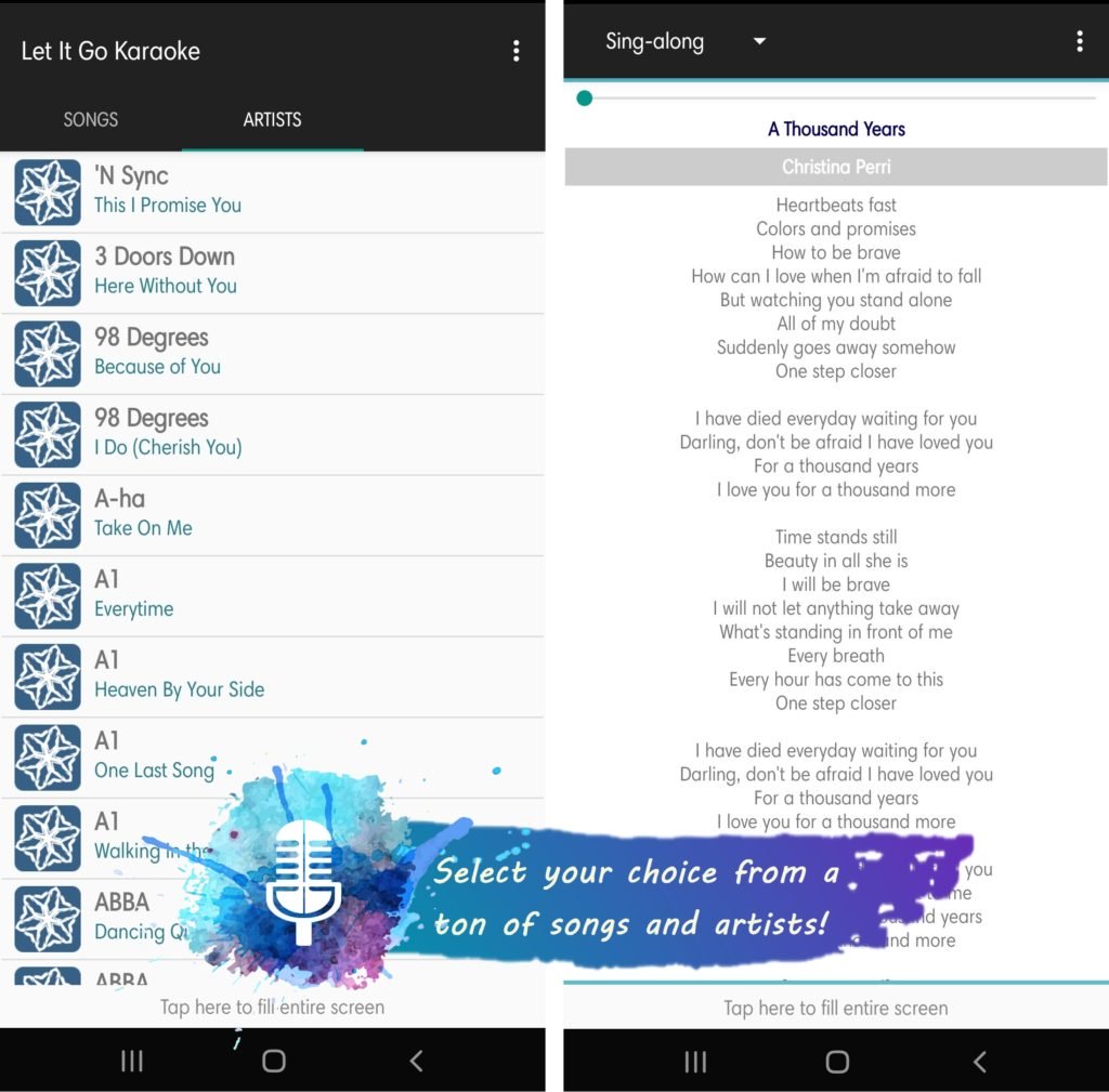 Karaoke-applikationsfunktioner Let It Go