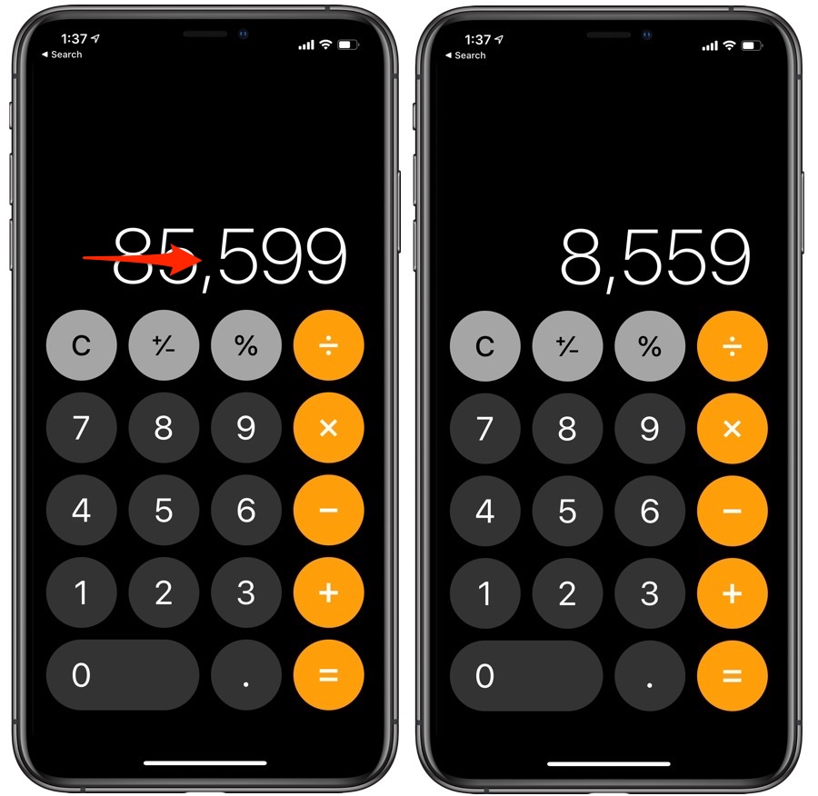 Aplikasi kalkulator menghapus angka
