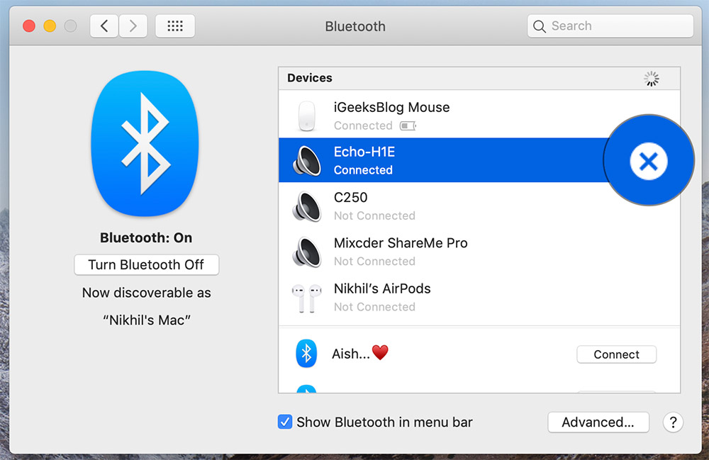 Koppla bort din Bluetooth-enhet på Mac