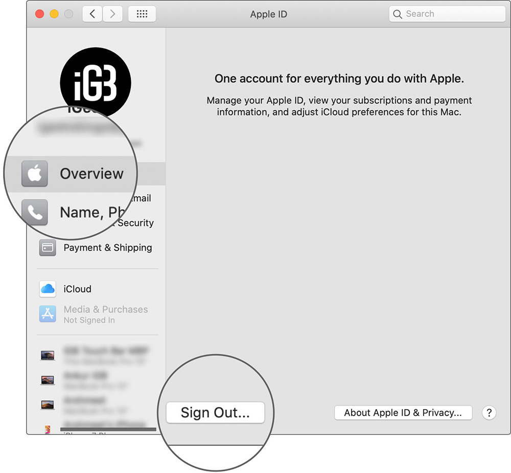 Avsluta Apple ID på Mac