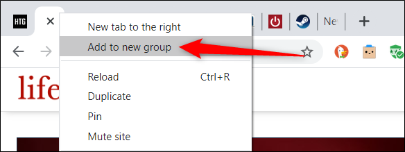 Klik kanan tab dan pilih "Tambahkan ke grup baru" dari menu konteks. "Width =" 584 "height =" 219