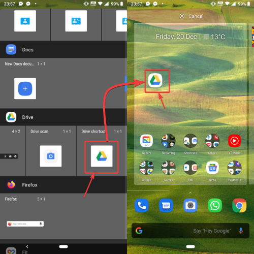 Cara membuat pintasan folder / file Google Drive di layar beranda Android