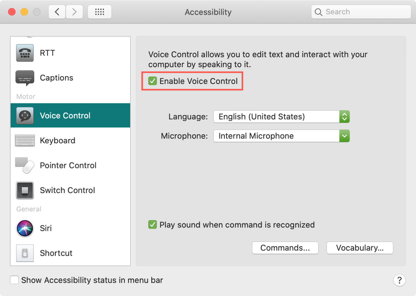 Aktivera Mac Voice Control